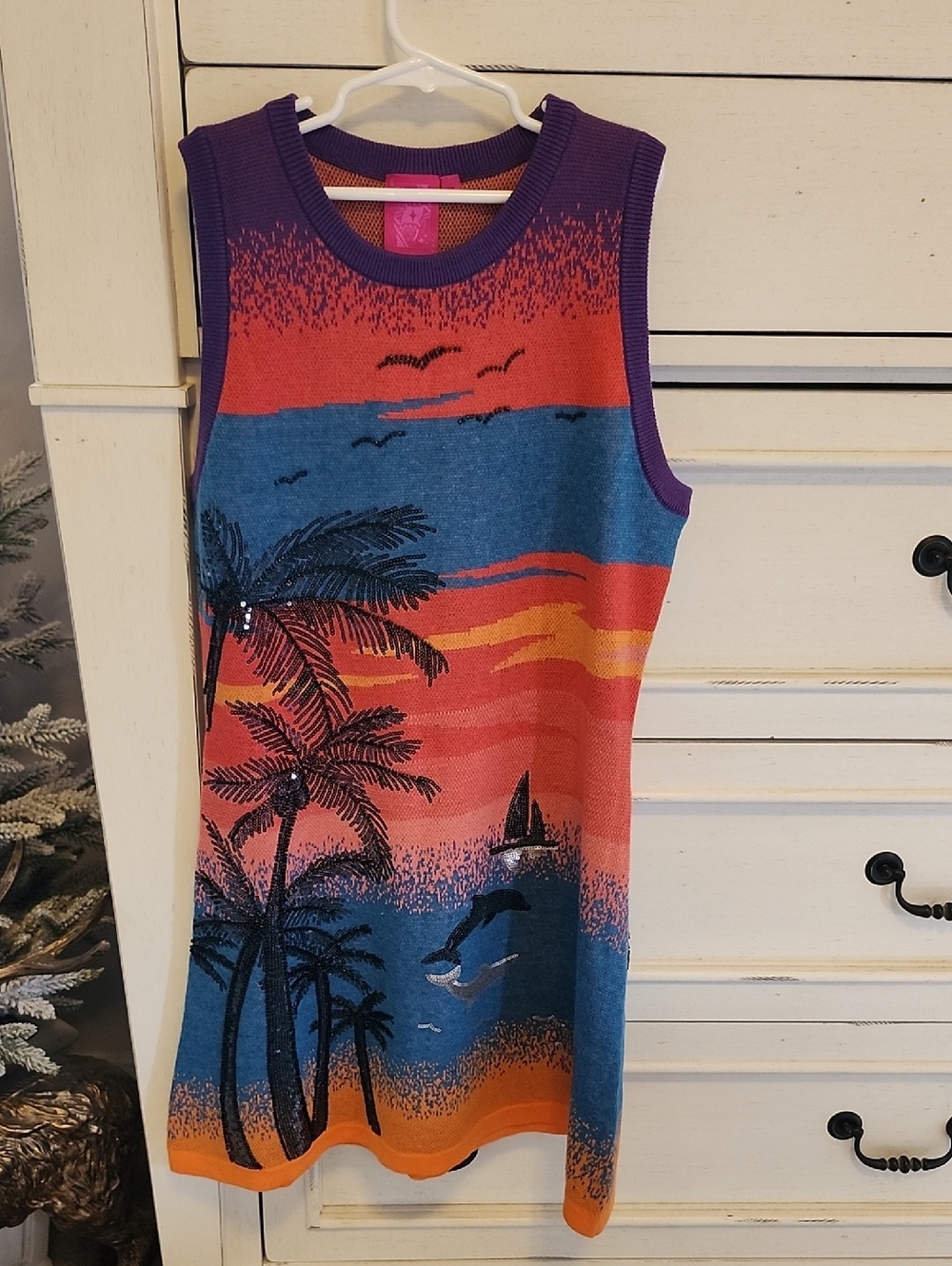 QUEEN OF SPARKLES Purple, Orange and Pink Knit Sunset Dress